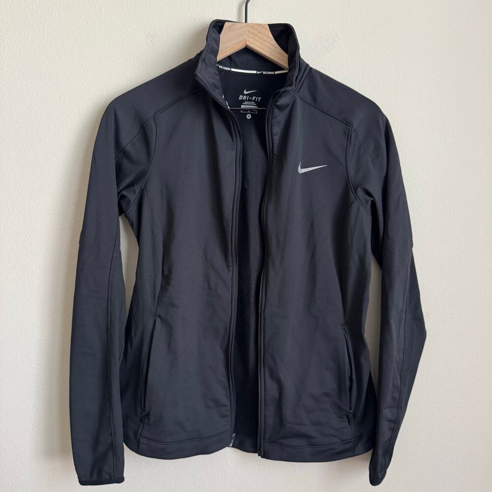 Nike Womens Dri-Fit Black Run Light Jacket Stretch Active Full Zip Size Medium